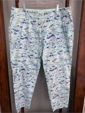 Talbots The Weekend Chino 14W Petite Santorini Print Blue Stretch Ankle Pant